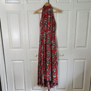 Ecowish Womens Hi-Low Maxi Floral Halter Dress Size SM Tiered Open Back Romantic